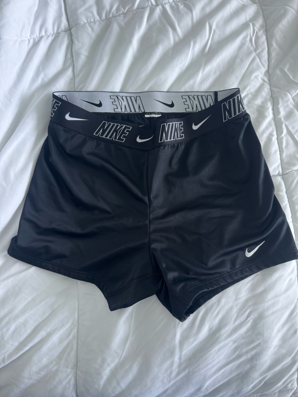 Nike Black Women's Athletic Shorts with white Logo Waistband